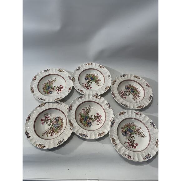Set of 6 Vintage Copeland Spode Rosalie Rim Rimmed Soup Bowls 7 3/4" Wide - Picture 4 of 7